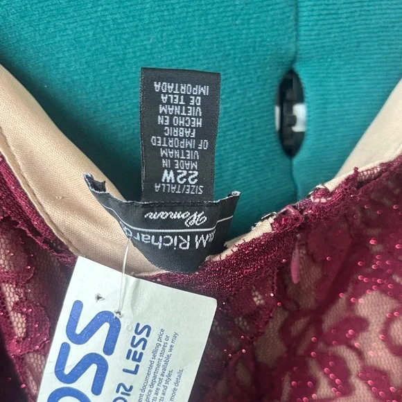 R & M Richards Burgundy Lace Prom Dress - Picture 7 of 9